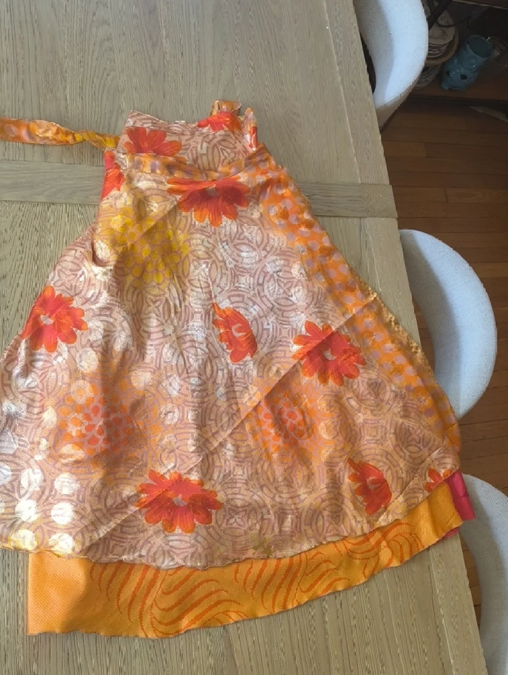 VINTAGE Silk Sari Reversible Wrap Skirt - Red & Orange - Darn Good Yarn - Picture 3 of 17